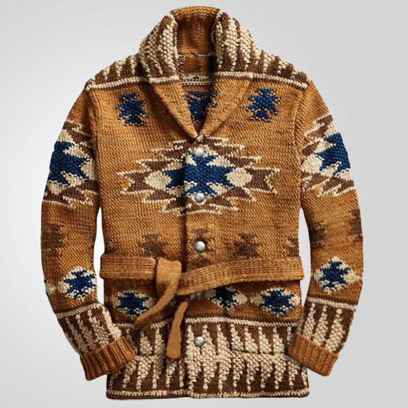 Trenton Jacquard Knit Wool Cardigan