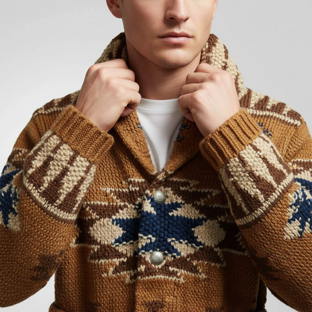 Trenton Jacquard Knit Wool Cardigan