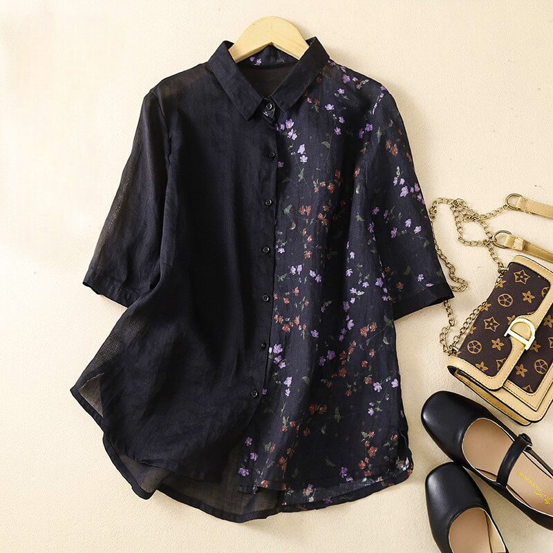 Lila Two-Tone Linen Blouse