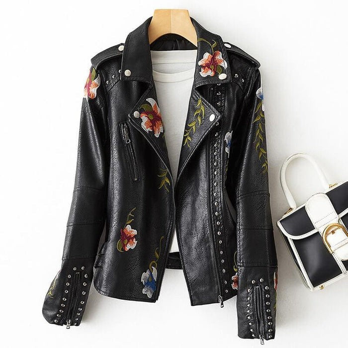Magnolia Retro Floral Leather Jacket