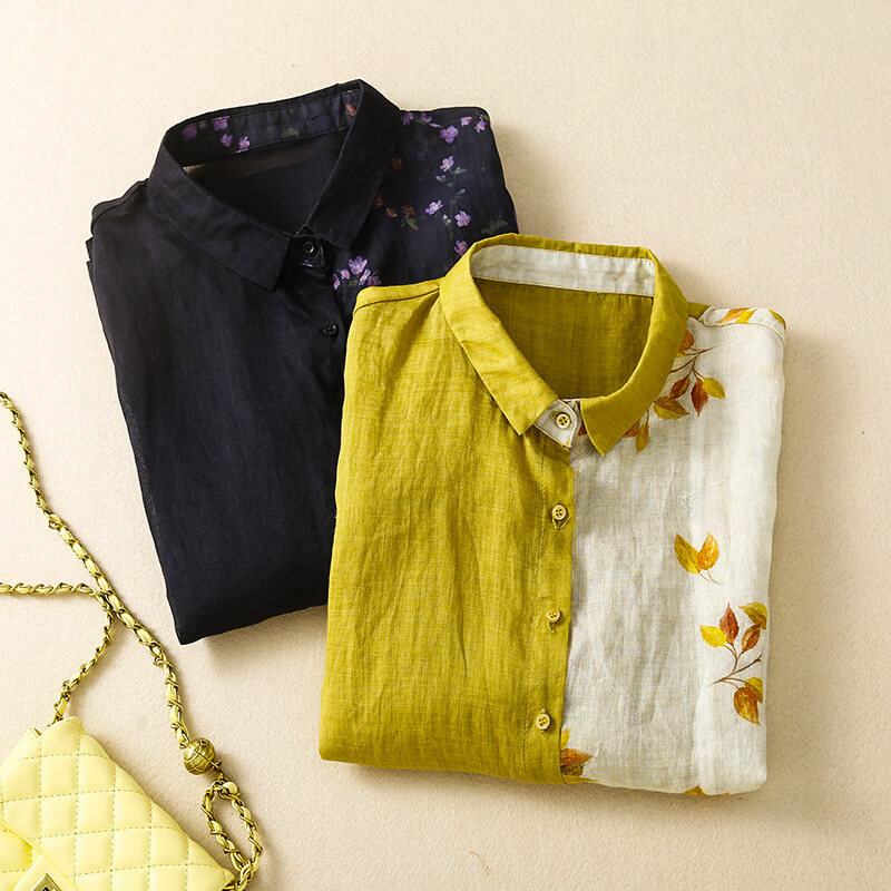 Lila Two-Tone Linen Blouse