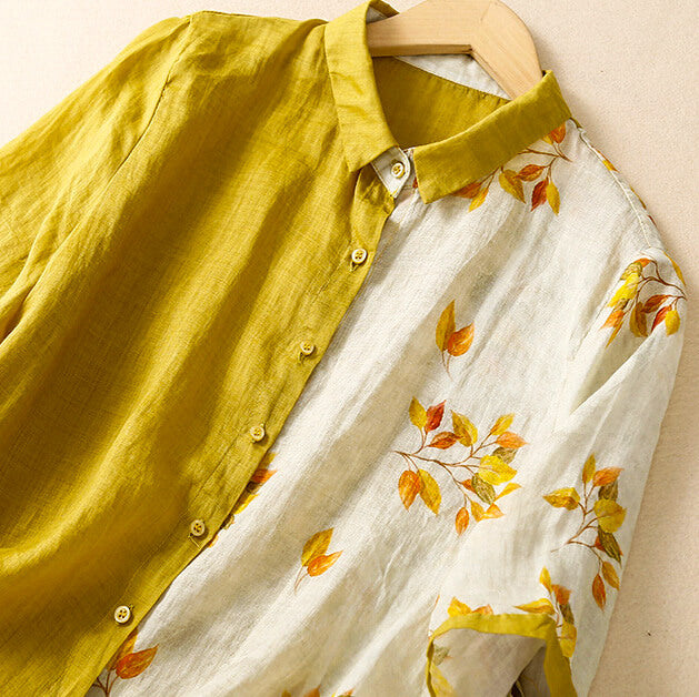 Lila Two-Tone Linen Blouse