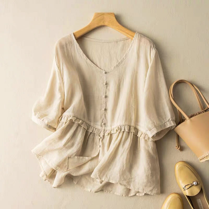 Natalie Cotton-Linen Blouse